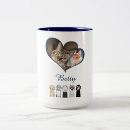Bicolor Taza personalizada con foto de gato y nombre