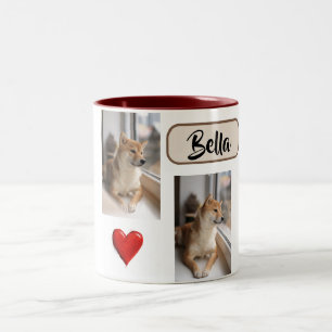 Bicolor Taza personalizada con foto de perro y nombre para