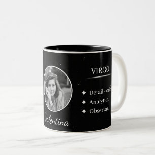 Bicolor Taza personalizada con foto y nombre de Virgo con