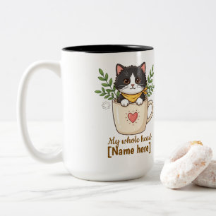 Bicolor Taza personalizada con gato negro lindo en taza de
