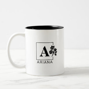 Bicolor Taza Personalizada con Monograma Elegante - Negro 