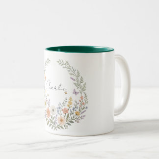 Bicolor Taza Personalizada con Nombre y Flor Silvestre