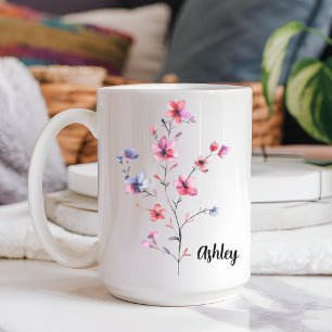 Bicolor Taza Personalizada de Acuarela Floral para Mamá o 