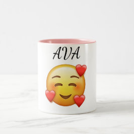 Bicolor Taza personalizada de Ava con emoji de corazones