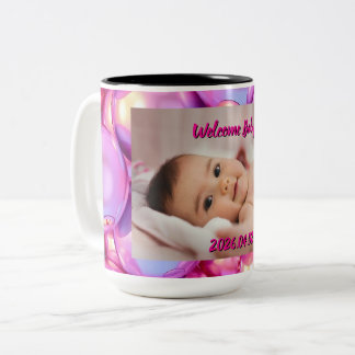 Bicolor Taza personalizada de bienvenida al bebé con foto