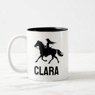 Bicolor taza personalizada de chica de caballo nombre pers