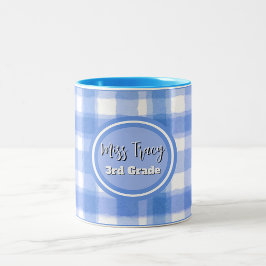 Bicolor Taza personalizada de cuadros azules pastel