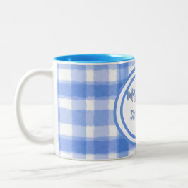 Bicolor Taza personalizada de cuadros azules pastel 