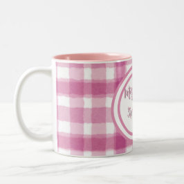 Bicolor Taza personalizada de cuadros rosa pastel
