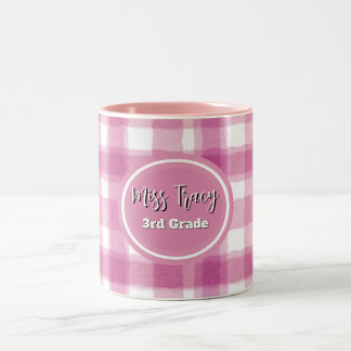 Bicolor Taza personalizada de cuadros rosa pastel