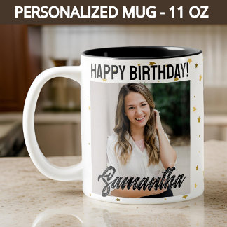 Bicolor Taza personalizada de Feliz Cumpleaños con foto pa