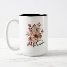 Bicolor Taza personalizada de flores en acuarela