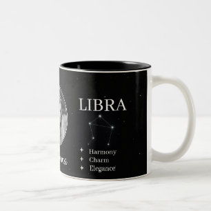 Bicolor Taza personalizada de Libra con nombre y rasgos