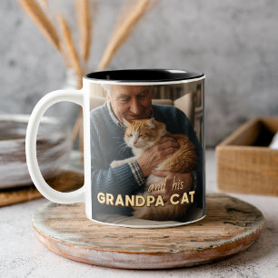 Bicolor Taza personalizada del abuelo gato con foto, nombr
