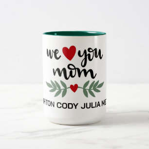 Bicolor Taza personalizada del Día de la Madre con nombres