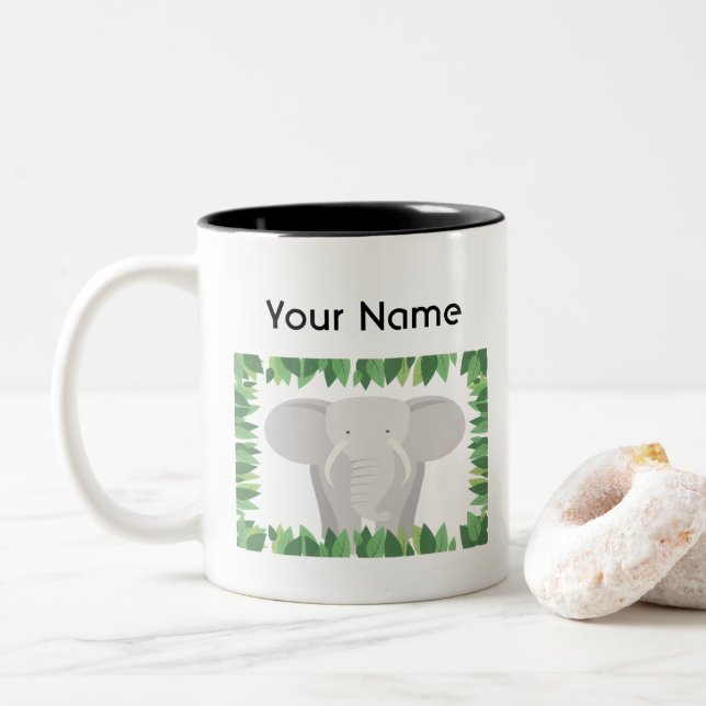 Bicolor Taza personalizada elefante (Con donut)