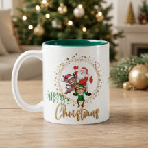 Taza Personalizada Feliz Navidad Santa y Duendes