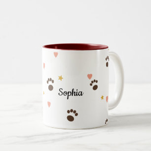 Bicolor Taza Personalizada Huellas de Pata y Corazones