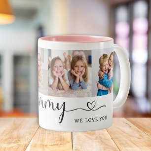 Bicolor Taza personalizada Mamá te queremos 4 fotos