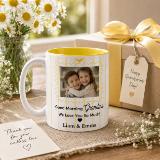 Bicolor Taza personalizada para abuela con foto y nombres 