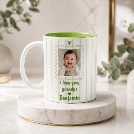 Bicolor Taza personalizada para abuelo con foto del nieto