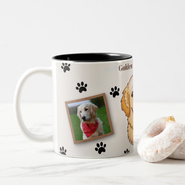 Bicolor Taza personalizada para mamá de Golden Retriever - (Con donut)