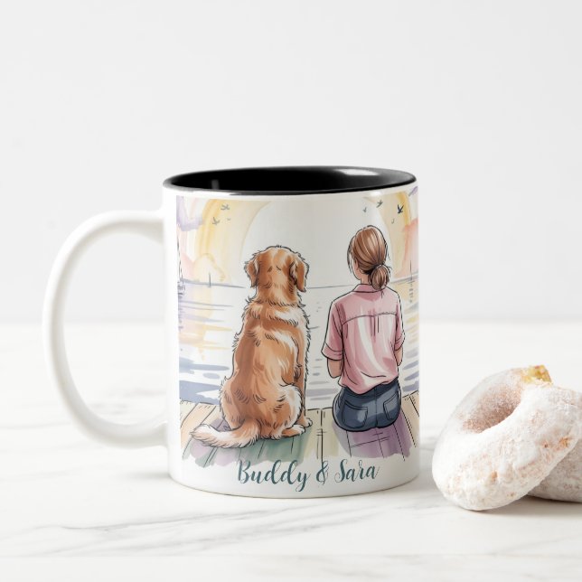 Bicolor Taza personalizada para mamá de Golden Retriever d (Con donut)