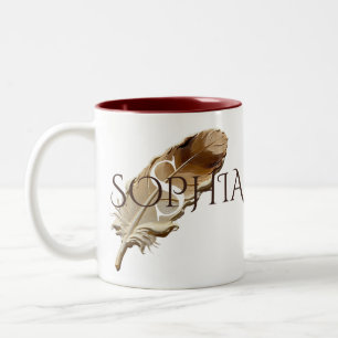 Bicolor Taza Personalizada Pluma Marrón con Monograma de N