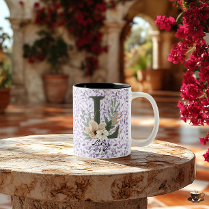 Bicolor Taza Pura Boho Chic con Monograma Floral de Lily