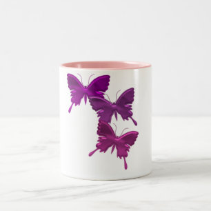 Bicolor Taza púrpura del diseño de la mariposa