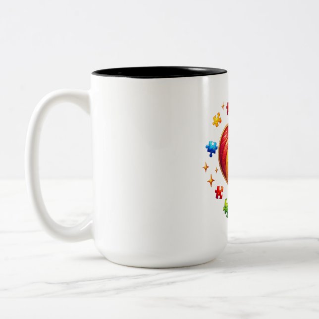 Bicolor TAZA Puzzle Heart Rainbow Design - (Izquierda)
