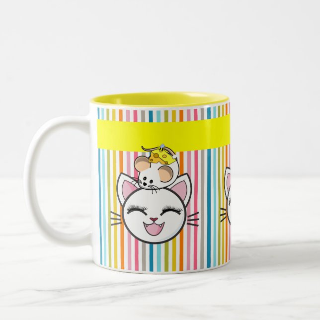 Bicolor Taza Ratón Gato Queso Raya (Izquierda)
