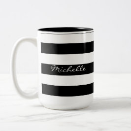 Bicolor Taza rayada blanco y negro personalizada