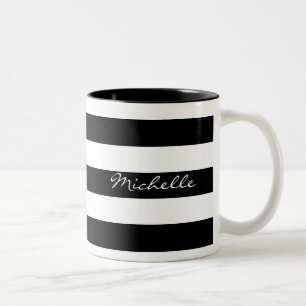 Bicolor Taza rayada blanco y negro personalizada