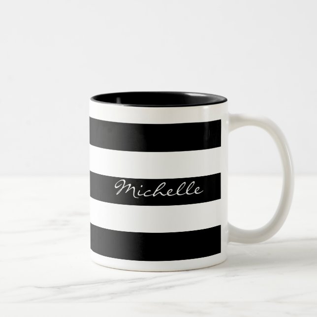 Bicolor Taza rayada blanco y negro personalizada (Derecha)