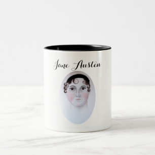 Bicolor Taza retrato acuarela Jane Austen