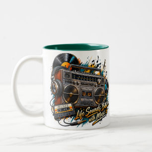 Bicolor Taza "Retro Boombox 'La vida suena mejor con músic