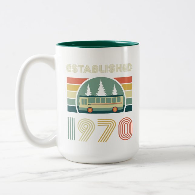 Bicolor Taza Retro Establecida en 1970 (Izquierda)