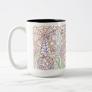 Bicolor Taza Retro Neon de Línea de Arte de Halloween | Te