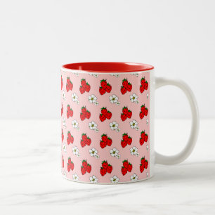 Bicolor Taza Retro Rojo con Patrón de Fresas y Flores