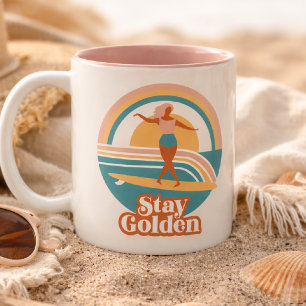 Bicolor Taza Retro Surf Stay Golden Costero Boho