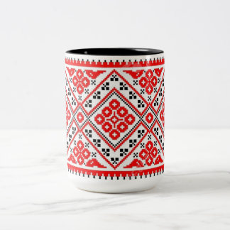 Bicolor Taza roja de los soles del bordado de Vyshyvanka