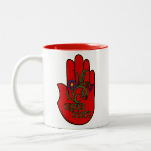 Bicolor Taza roja Ulster-Escocesa de la mano