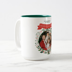 Bicolor Taza Roja y Verde Feliz Navidad con Familia Alegre
