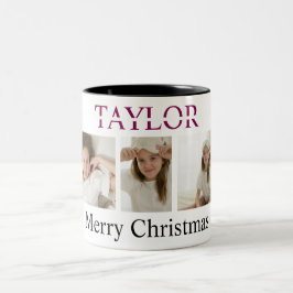 Bicolor Taza rosa de Feliz Navidad – Foto y nombre propios