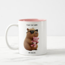 Taza rosa de oso de peluche capybara lindo con nom