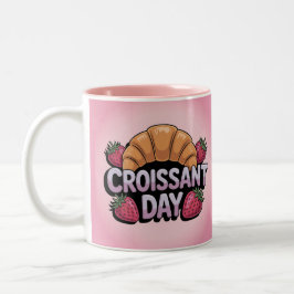 Bicolor Taza rosa del día del croissant con fresas
