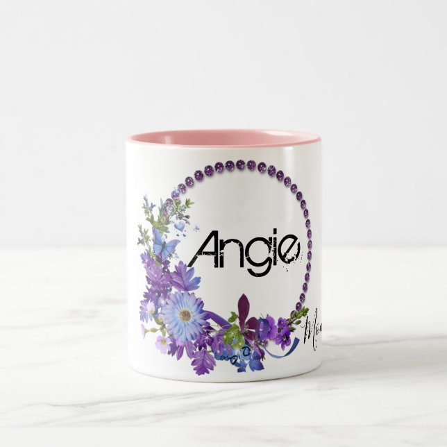 Bicolor Taza rosa floral púrpura (Centro)