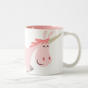 Bicolor Taza rosada del unicornio del dibujo animado