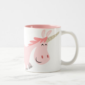 Bicolor Taza rosada del unicornio del dibujo animado